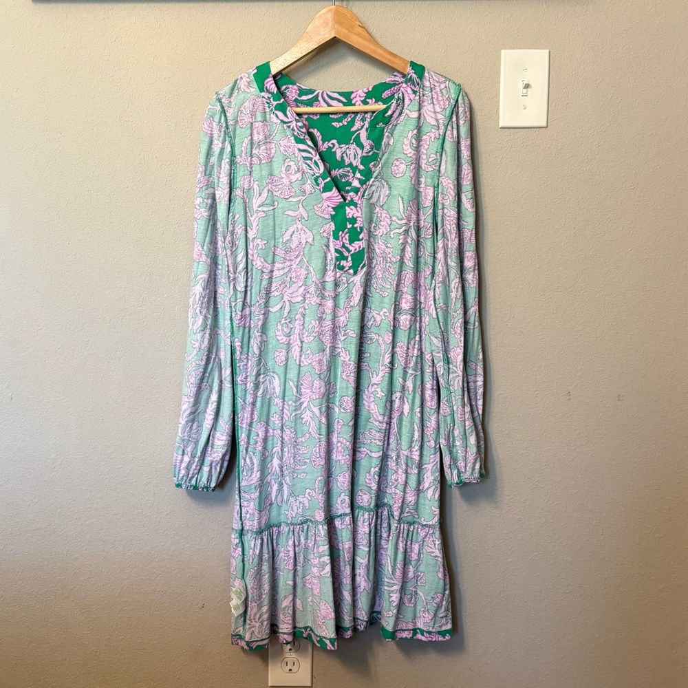 Lilly Pulitzer Alyssa A-Line Long Sleeve Dress in Brazilian Green Salty Sandbar - Picture 9 of 16